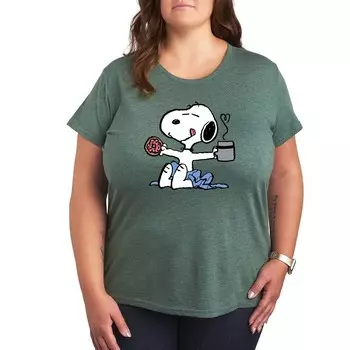 Футболка с рисунком Plus Peanuts Donut Coffee Snoopy Licensed Character, цвет Heather Juniper