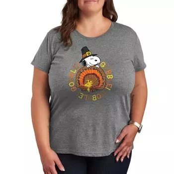 Футболка с рисунком Plus Peanuts Snoopy and Woodstock Gobble Gobble Licensed Character, цвет Heather Gray