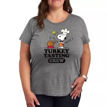 Футболка с рисунком Plus Peanuts Snoopy and Woodstock Turkey Tasting Crew Licensed Character, цвет Heather Gray