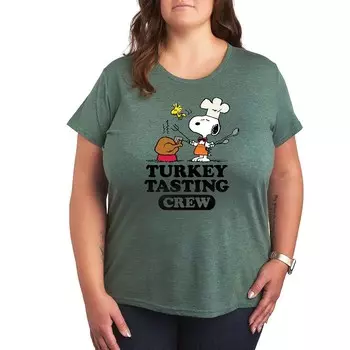 Футболка с рисунком Plus Peanuts Snoopy and Woodstock Turkey Tasting Crew Licensed Character, цвет Heather Green