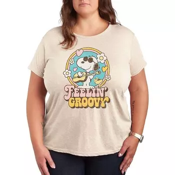 Футболка с рисунком Plus Peanuts Snoopy Feelin' Groovy Licensed Character, бежевый