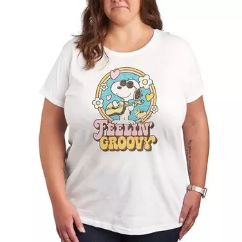 Футболка с рисунком Plus Peanuts Snoopy Feelin' Groovy Licensed Character, белый