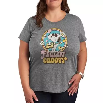 Футболка с рисунком Plus Peanuts Snoopy Feelin' Groovy Licensed Character, цвет Heather Gray