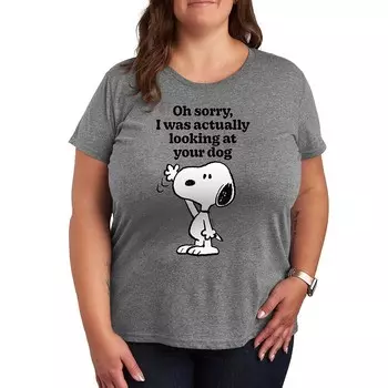 Футболка с рисунком Plus Peanuts Snoopy Looking at Your Dog Licensed Character, цвет Heather Gray