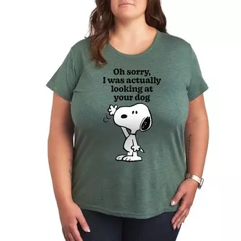 Футболка с рисунком Plus Peanuts Snoopy Looking at Your Dog Licensed Character, цвет Heather Green