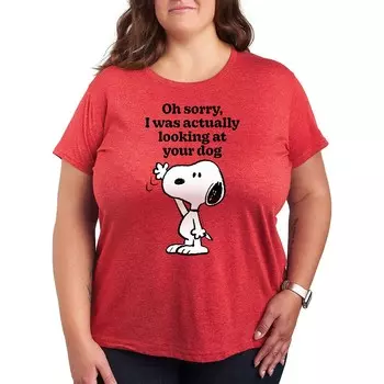 Футболка с рисунком Plus Peanuts Snoopy Looking at Your Dog Licensed Character, цвет Heather Red