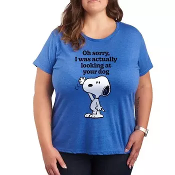 Футболка с рисунком Plus Peanuts Snoopy Looking at Your Dog Licensed Character, цвет Heather Royal Blue