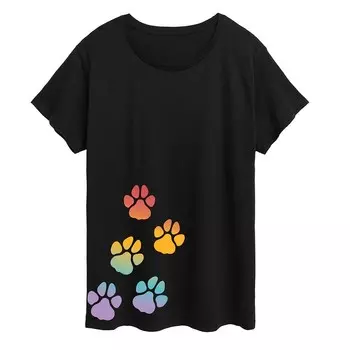 Футболка с рисунком Plus Rainbow Paw Prints Licensed Character, черный
