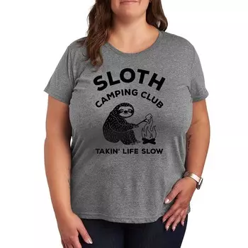 Футболка с рисунком Plus Sloth Camping Club Licensed Character, цвет Heather Gray