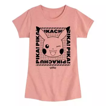 Футболка с рисунком подмигивающего лица для девочек 7–16 лет с изображением Покемона Пикачу Pokemon, розовый