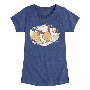 Футболка с рисунком Pokemon Cafe Eevee для девочек 7–16 лет, цвет Heather Navy