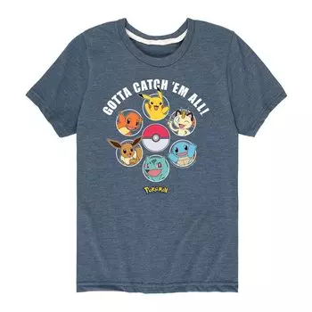Футболка с рисунком Pokemon Group для мальчиков 8–20 лет Catch 'Em All Licensed Character