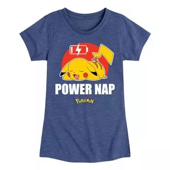 Футболка с рисунком Pokemon Pikachu Power Nap для девочек 7–16 лет Licensed Character, синий