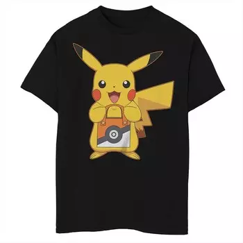 Футболка с рисунком Pokemon Pikachu Treat для мальчиков Pokeball Bag Licensed Character, черный