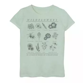 Футболка с рисунком «Полевые цветы в поле роз» для девочек 7–16 лет Be A Wildflower Sketch Unbranded