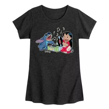 Футболка с рисунком проигрывателя пластинок для девочек 7–16 лет Disney's Lilo & Stitch Licensed Character