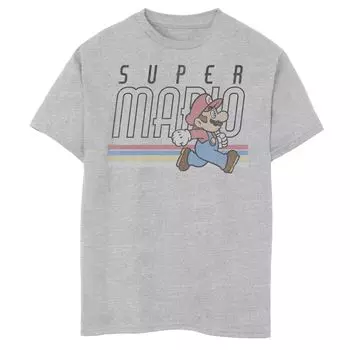 Футболка с рисунком Rainbow Side Run в стиле ретро для мальчиков 8–20 лет Nintendo Super Mario Licensed Character