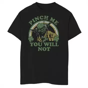 Футболка с рисунком Rainbow St. Paddy's для мальчиков 8–20 лет «Звездные войны Йода, ущипни меня» Star Wars, черный