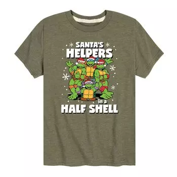 Футболка с рисунком ракушек TMNT Santa's Helpers для мальчиков 8–20 лет Licensed Character, зеленый