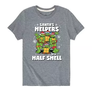 Футболка с рисунком ракушек TMNT Santa's Helpers для мальчиков 8–20 лет Licensed Character, серый