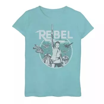Футболка с рисунком Rebel для девочек 7–16 лет «Звездные войны» Rey BB-8 и R2-D2 Group Shot Star Wars
