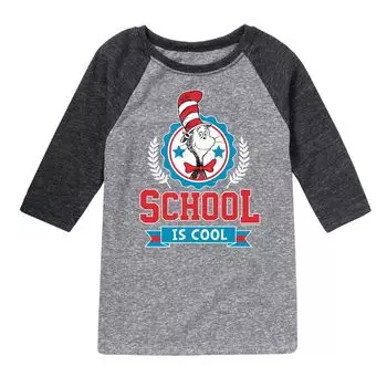 Футболка с рисунком реглан для мальчиков 8–20 лет Dr. Seuss School Is Cool Licensed Character, серый/черный