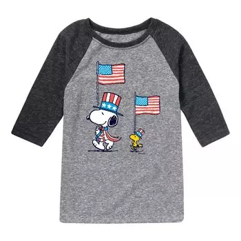 Футболка с рисунком реглан для мальчиков 8–20 лет с изображением флага США «Peanuts» и «Арахис» Licensed Character