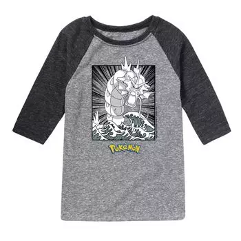 Футболка с рисунком реглан в стиле аниме для мальчиков 8–20 лет Pokemon Gyarados Licensed Character, серый/черный