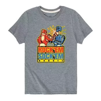 Футболка с рисунком Rock Em Sock Em Robots Punch для мальчиков 8–20 лет Licensed Character, серый