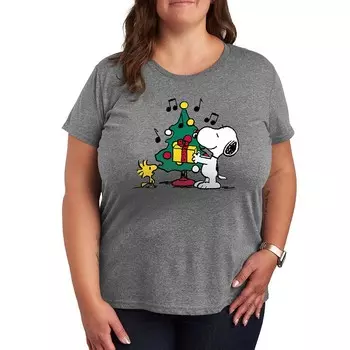 Футболка с рисунком «Рождественская елка» Plus Peanuts Snoopy & Woodstock Licensed Character, цвет Heather Gray