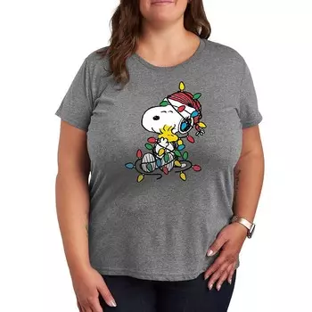 Футболка с рисунком «Рождественские огни» Plus Peanuts Licensed Character, цвет Heather Gray