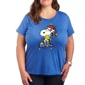 Футболка с рисунком «Рождественские огни» Plus Peanuts Licensed Character, цвет Heather Royal Blue