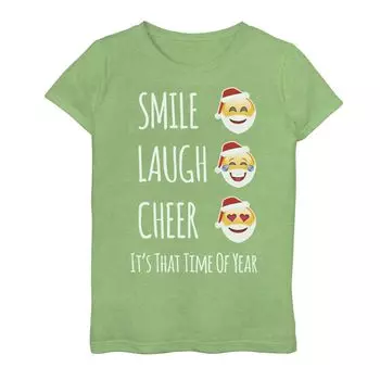 Футболка с рисунком Санта-Эмодзи для девочек 7–16 лет "Smile Laugh Cheer" Unbranded