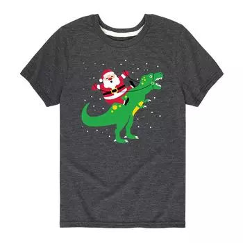 Футболка с рисунком Santa Riding T Rex для мальчиков 8–20 лет Licensed Character, серый