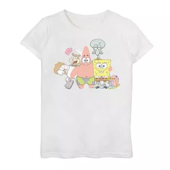 Футболка с рисунком «Счастливая групповая фотография» для девочек 7–16 лет «Губка Боб Квадратные Штаны» Nickelodeon