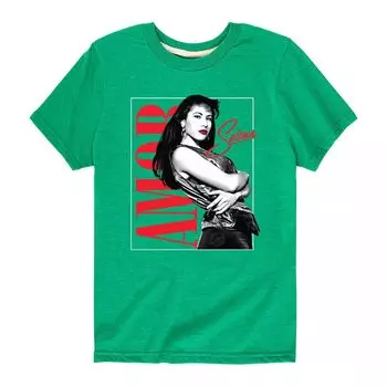 Футболка с рисунком Selena Quintanilla Amor для девочек 7–16 лет Licensed Character, зеленый
