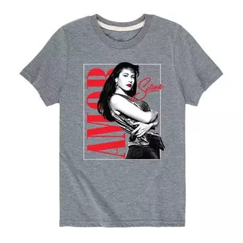 Футболка с рисунком Selena Quintanilla Amor для девочек 7–16 лет Licensed Character, серый