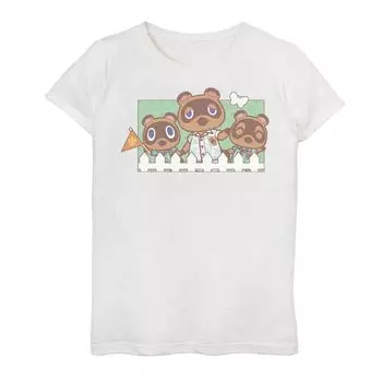 Футболка с рисунком «Семейный портрет» для девочек 7–16 лет Animal Crossing New Horizons Nook Licensed Character, белый