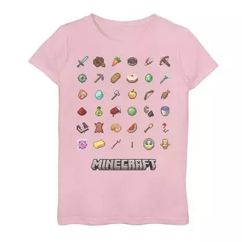 Футболка с рисунком сетки «Путеводитель по предметам» для девочек 7–16 лет в Minecraft, розовый