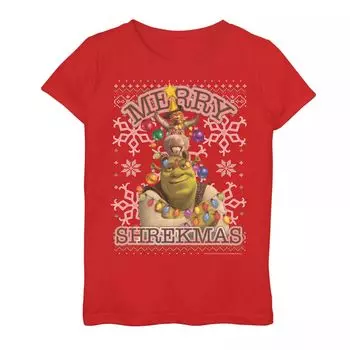 Футболка с рисунком «Шрек Осел и Кот» для девочек 7–16 лет «Merry Shrekmas Holiday» Licensed Character