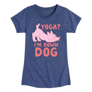 Футболка с рисунком собаки Yoga I'm Down для девочек 7–16 лет Licensed Character, синий