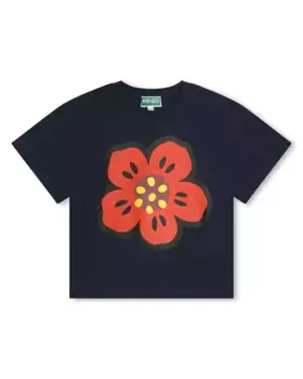 Футболка с рисунком спереди и логотипом сзади Kenzo Kids, темно-синий