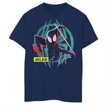 Футболка с рисунком Spiderman Across The Spider Verse Miles для мальчиков 8–20 лет Licensed Character, темно-синий