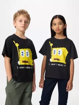 Футболка с рисунком spongebob squarepants cactus plant flea market ut Uniqlo, цвет 09 черный