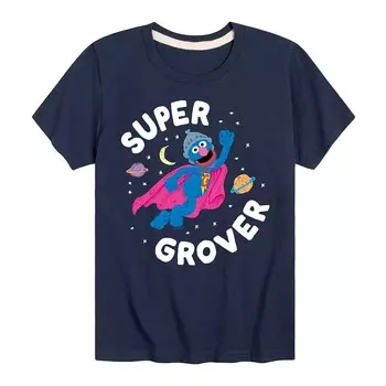 Футболка с рисунком Super Grover для мальчиков 8–20 лет «Улица Сезам» Licensed Character, темно-синий