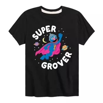 Футболка с рисунком Super Grover для мальчиков 8–20 лет «Улица Сезам» Licensed Character, черный