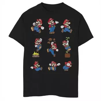 Футболка с рисунком Super Mario All The Moves для мальчиков 8–20 лет Licensed Character, черный