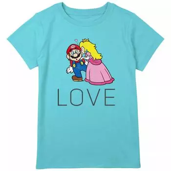 Футболка с рисунком Super Mario Love Princess Peach Kiss для девочек 8–20 лет, стандартного и большого размера Licensed Character