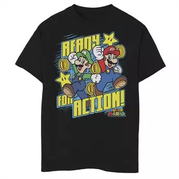 Футболка с рисунком Super Mario Luigi и Mario Ready For Action для мальчиков 8–20 лет Licensed Character