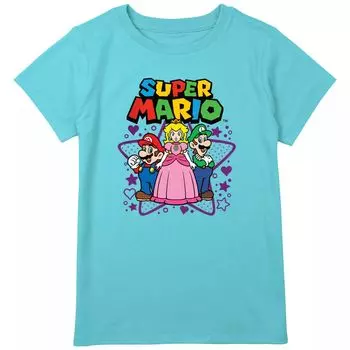 Футболка с рисунком Super Mario Luigi Princess Peach Stars Hearts для девочек 8–20 лет, стандартного размера и размера плюс Licensed Character